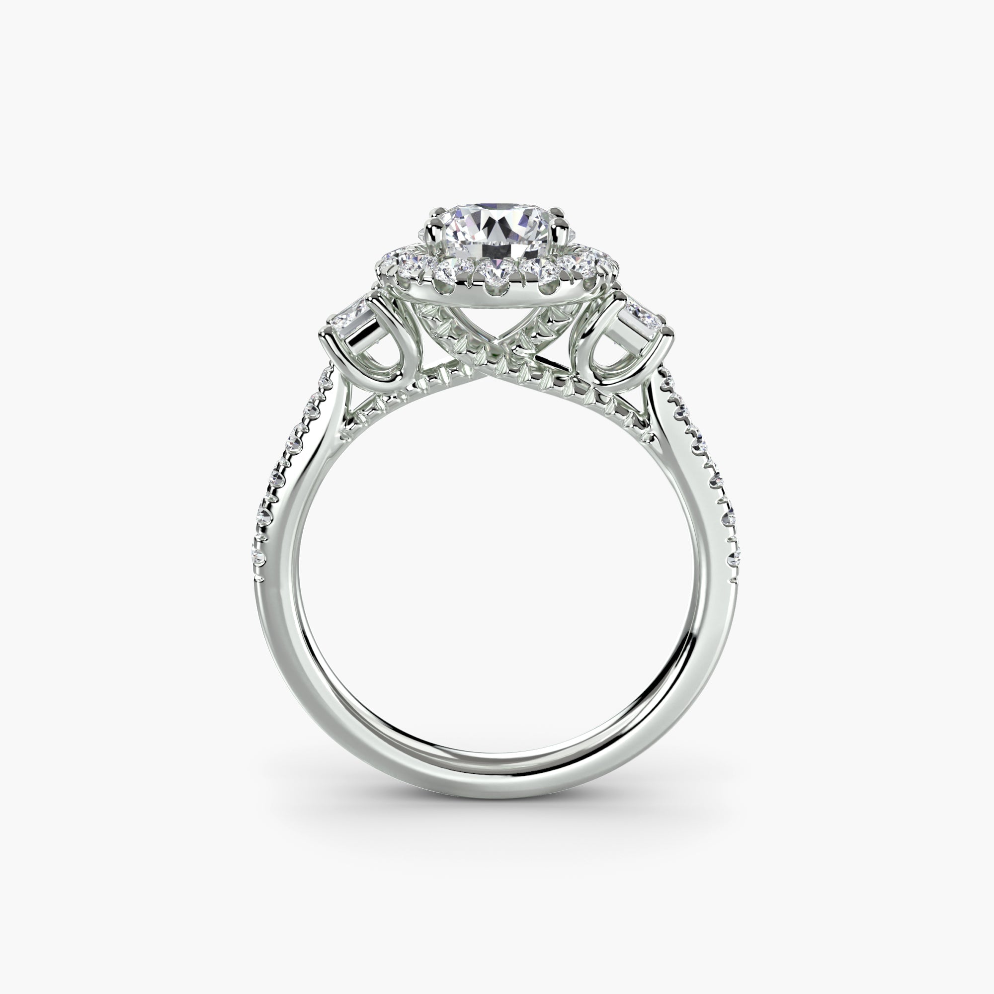 Three-Stone Ring with Halo 2 - Fine Ring - Certified Authentic - Swiss Made - UK Stock – Luxury Jewellery by Imperial